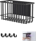 Magnetic Basket Kitchen Refrigerator Organizer Foil and Plastic Wrap Organizer for Fridge Heavy Duty Metal Storage (10.25" L x 3.2" W x 6" H, Black)