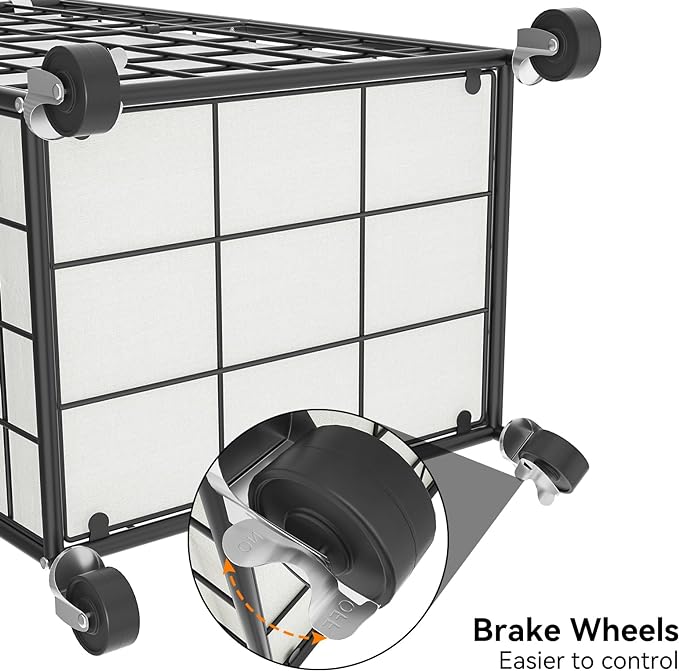 WOWLIVE Laundry Hamper with Wheels,Metal Wire Frame Rolling Laundry Basket with Removable bag,100L Dirty Clothes Hamper Organizer Dorm Room Storage for Bedroom,Bathroom,Black and White