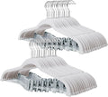 ManGotree Pants Hangers with Movable Clips, Non-Slip Velvet Skirt Hangers, Space-Saving Clothes Hangers for Pants, Skirts, Shirts, Coats, Dresses (32 Pack, White)