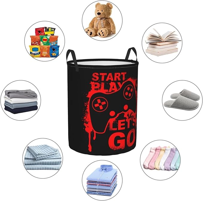 Game Joystick Round Laundry Hamper Storage Basket Toys Clothes Organizer Bin For Home Bathroom Bedroom Dorm Nursery, 62l