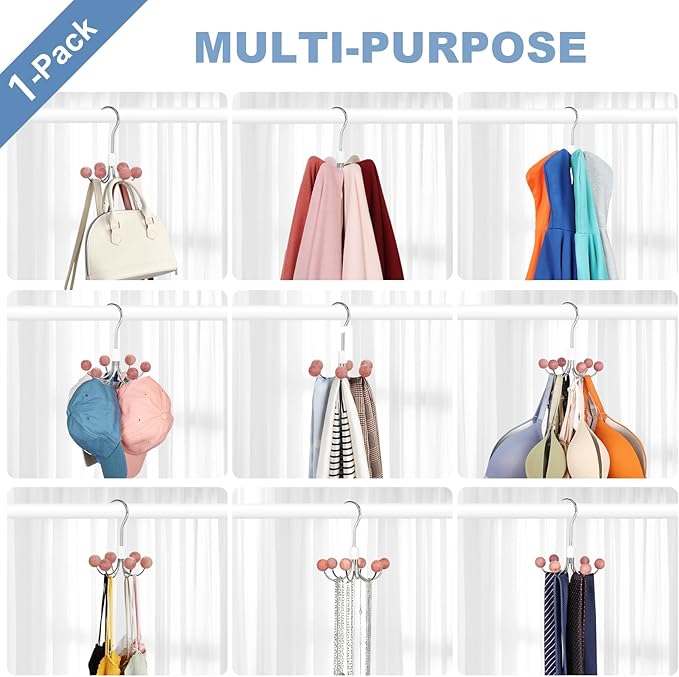 TOPIA HANGER Hoodie Hanger with 6 Cedar Balls, 360°Swivel Purse Hanger, Scarf Hanger, Closet Hooks, Handbag Organizer, Bra Hanger, Accessory Organizers for Scarf, Tanktop, Hat, Hoodie CT56C
