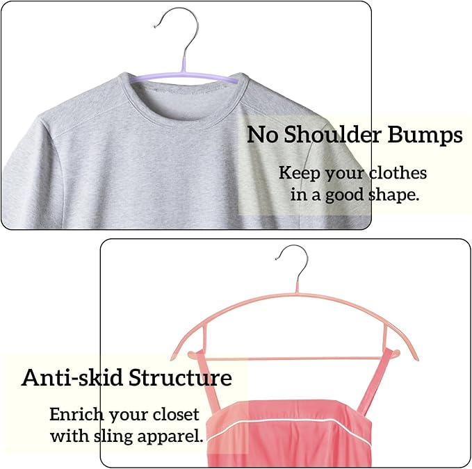 14 Pack Clothes Hanger, 16.5'' Non Slip PVC Coating Metal Sweater Hangers, No Shoulder Bumps, Heavy Duty Colorful Coat Suit Pants Hanger for Closet, Space Saving Organizer, 7 Colors