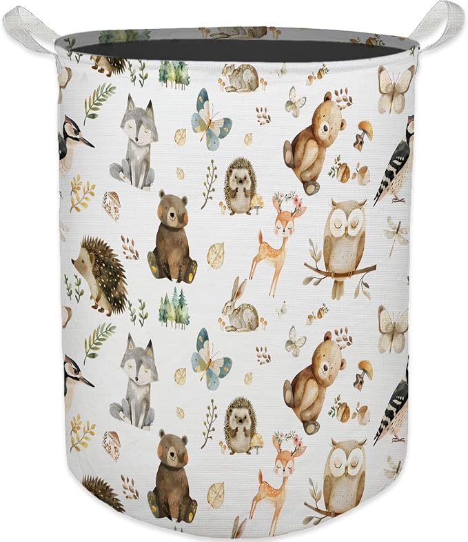 Baby Nursery Laundry Basket, Toybox for Boys Girls Room, Forest Animal Laundry Basket Hamper Waterproof Collapsible Clothes Toys Storage Bin Organizer for Kids Room Playroom Bedroom Bathroom