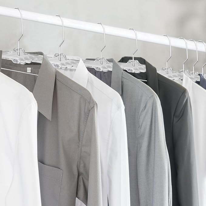 Lifemaster Clear Plastic Hangers - 30 Pieces 14 Inches Anti-Slip Space-Saving, Closet Organization Solution - Pants, Trousers, Skirts, Jeans Hangers with 360° Swivel Hook and Adjustable Clips - Clear