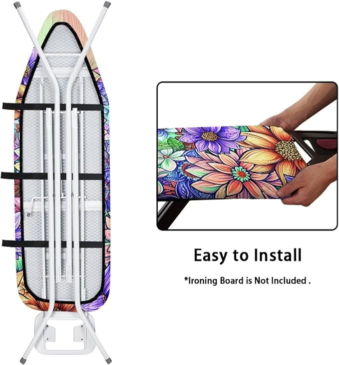 Boho Floral Ironing Board Pad Ironing Board Cover and Pad 15" x 54" Scorch Resistant Padding Heavy Duty Iron Board Pad Standard Size Extra Thick Iron Board Cover Replacement
