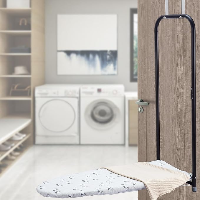 Seiritex Over The Door Ironing Board Cover 13 x 37 inch, Small Iron Board Cover w 3 Layers Heat Reflective Thick Padding with Hook and Loop Fasteners (Gray Sheep)