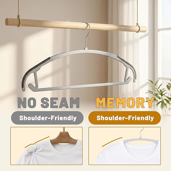 Arc Design No Shoulder Bump Plastic Hangers 50 Pack,Ultra Thin Non-Slip Hangers for Clothes,Heavy Duty Coats Hangers,360°Swivel Silver Hook,Space Saving Closet Organizer for Suit,Sweater,Jackets(grey)