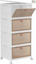 4 Tier Plastic Storage Bins with Lid 28QT - Stackable Storage Containers with Wheels, Folding Storage Boxes, Collapsible Storage Bins, Organizers and Storage