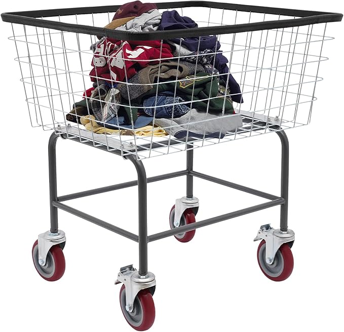 Wire Laundry Cart, Steel Wire Rolling Laundry Basket W/Wheels (2 With Brakes), Commercial Laundry Basket Cart, Storage Organizer Service Carts For Hotel, Mall, Market, Load Capacity 110lbs