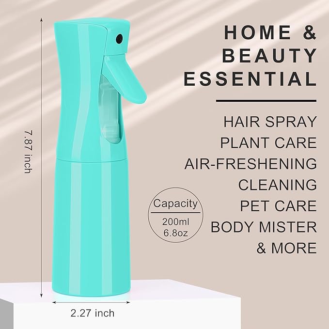 (Blue Hair Mister Spray Bottle ，Spray Water Bottle Fine Mist Refillable Plants（6.8OZ /200ML） Barber，Showering Pets, Plants, travel, Ironing and Cleaning ﻿ ﻿ ﻿(Continuous Spray)