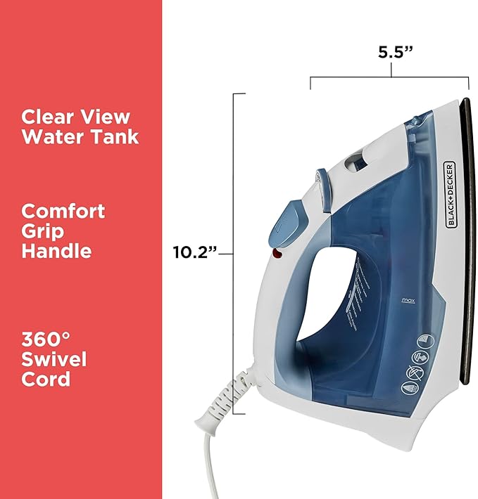 BLACK+DECKER Easy Steam Compact Iron for Clothes,Automatic Shutoff,Nonstick Plate,Light Weight,1200 Watts,(Pack of 4)