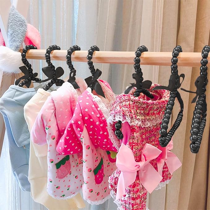 NACOCO 5pcs Hanger Dog Clothes Outfis Rack Hanger Fake Pearl Pet Costume(Black)