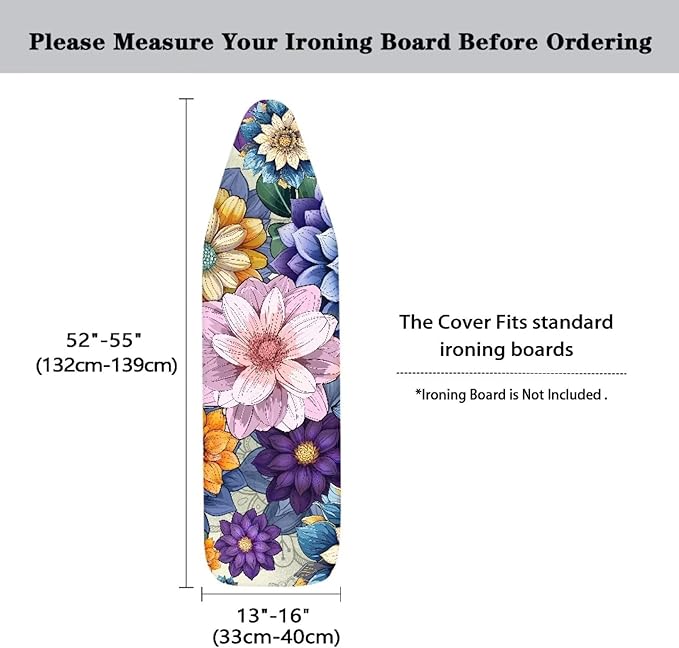 Flashideas Hippie Flower Iron Board Cover Standard Size Ironing Board Cover with Elastic Edges Home Decoration Table Top Ironing Board Cover and Pad 15x54