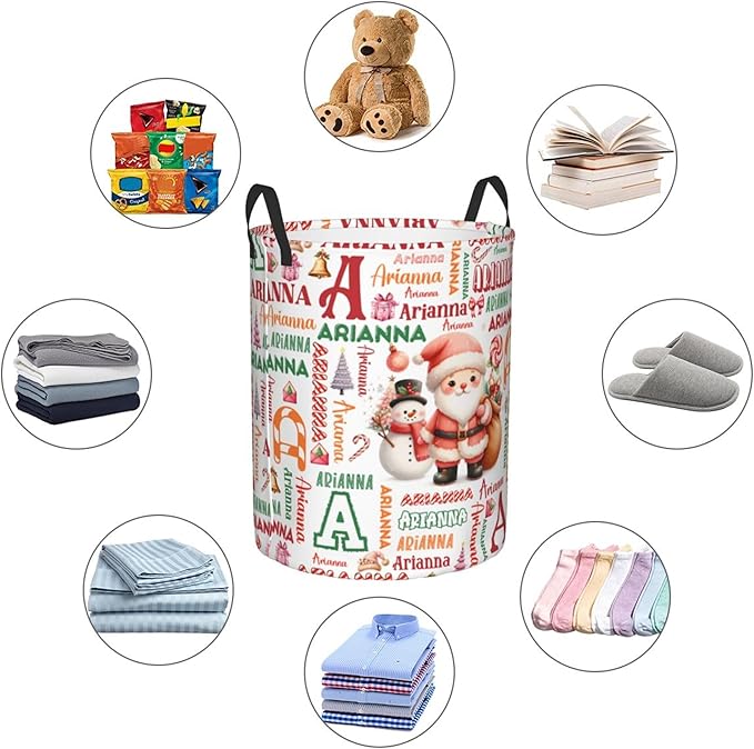 Personalized Santa Laundry Basket For Baby Kids Boys Girls Adult Custom Hamper Basket With Name For Bathroom Bedrooms Collapsible Baby Laundry Basket, Dirty Clothes Hamper With Handles