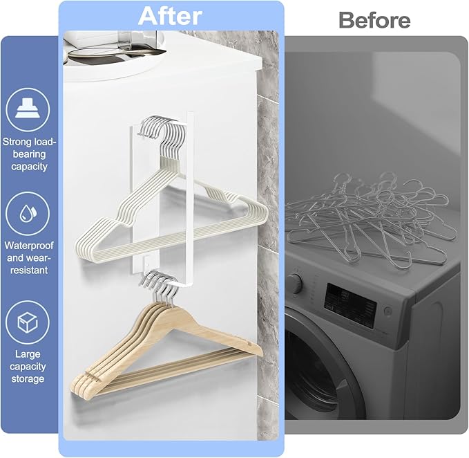 Magnetic Hanger Holder for Laundry Room, Space-Saving Hanger Organizer for Washing Machine Dryer, Holding up to 40 Velvet Wire Plastic Hangers (1, White)