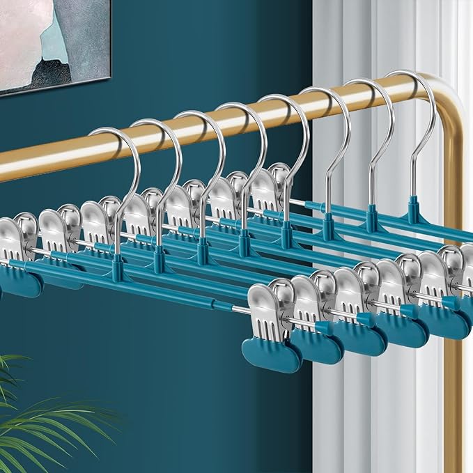 14Inch Clothes Pants Hangers with Wide Clips 20 Pack,Non-Slip Adjustable Skirt Hanger for Women,Space-Saving Heavy Duty Men Hangers for Pants,Trousers,Jeans,Shorts,Blue