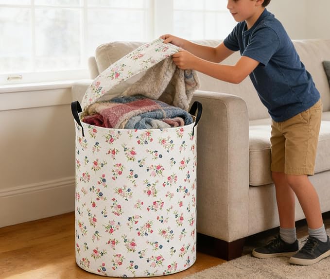 Kids Laundry Basket Flower Hamper for Nursery Animal Hamper Cute Kids Storage Bin Room Decor for Home(Flower)