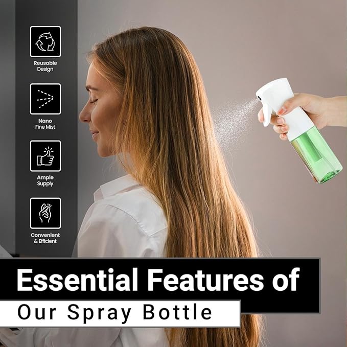 Continuous Mist Spray Bottle – Ultra Fine Mist for Hair Styling, Salon Use, and Versatile Applications – Ideal for Plants, Cleaning, and Travel – 5 oz Green Octagon Shape Empty Bottle