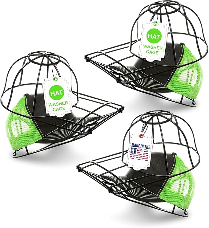 BallcapBuddy Original & Patented 3-Pack Baseball Hat Washer Cage for Washing Machine/Dishwasher, Kids & Adults Hat Cleaner/Washer/Shaper for Baseball Caps - Black