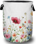 Watercolor Wildflowers Laundry Basket, Floral Laundry Hamper Collapsible Oxford Cloth with Handle Clothes Toy Storage Bin for Bathroom Laundry Room Bedroom 15.7 X 20 Inch