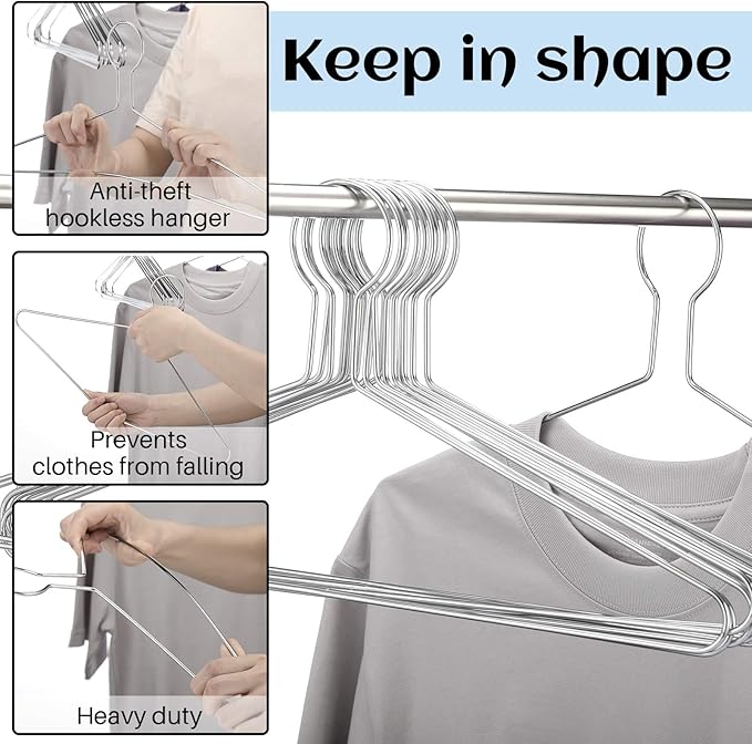 Leinuosen 24 Pack Anti-Theft Security Hangers 17 Inch Heavy Duty Chrome Metal Hanger Closed Loop Suit Hook Suitable for Suits Coat Jacket for Hotels Retail Rvs Stores Gyms (Silver,Classic)