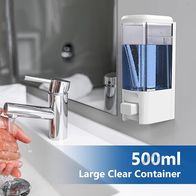 SVAVO Wall Mount Soap Dispenser, Manual Liquid/Lotion Pump Sterilizer Hand Dispenser Shower Shampoo Lotion Gel Container for Bathroom Guestroom Hotel, 17fl.oz/500ml, White