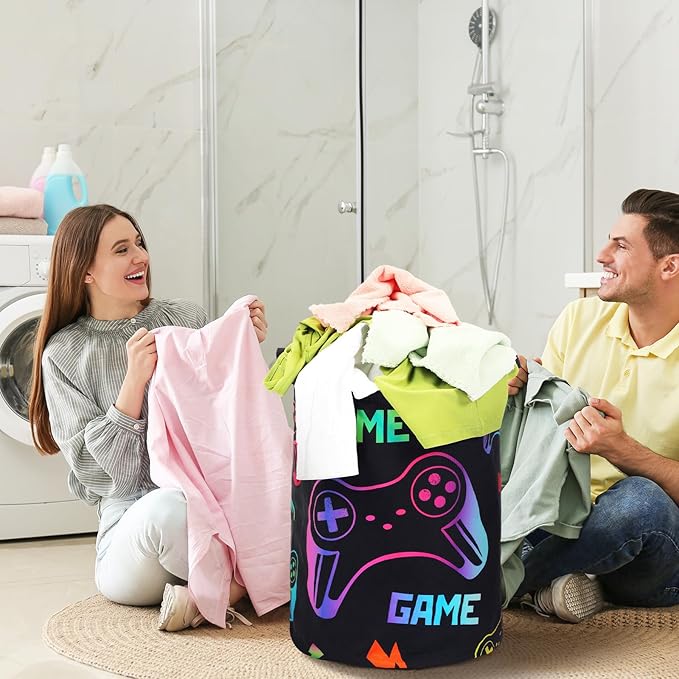 Zhehao 2 Pcs Gamer Laundry Basket Boys Kids Laundry Hamper Gamer Room Decor Gaming Storage Basket Hamper Clothes Organizer Nursery Toy Storage Bin for Easter Gifts Bedroom Bathroom Decoration(Fresh)