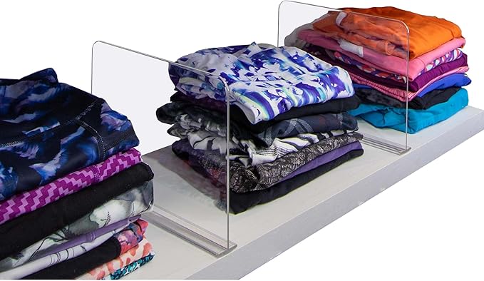 Bee Neat Closet Organization with Acrylic Clear Shelf Dividers - Closet Shelf Organizer for Clothes, Towels, Sweaters, Purses, and Books - Shelf Separators - 2 Pack (8" Tall 11 ⅝" Deep)