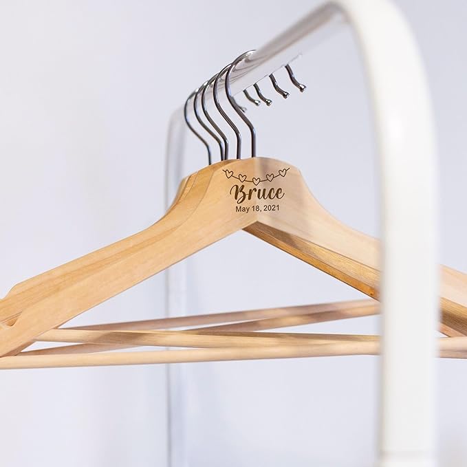 Personalized Bridal Hangers for Wedding Dress Wedding Hangers Custom Coat Hanger Wooden Clothes Hangers Gifts with Any Name & Date for Bride Groom Groomsman Father of The Bride Groom(Design4)