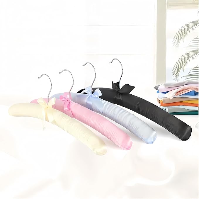 Padded Hangers for Women Clothing Satin Hangers Non Slip Hangers Padded Hangers for Sweaters Padded Clothes Hangers (5, Black)