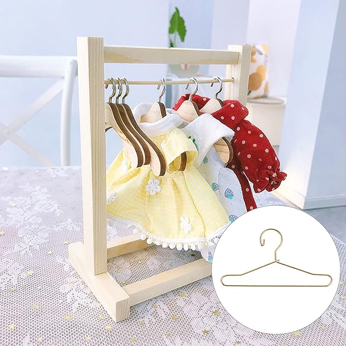 Coat Hanger 20 Pcs Doll Clothes Hangers Miniature Wire Hangers, Metal Hangers for Doll Dress Necklaces (6.5CM Golden) Clothes Hanger