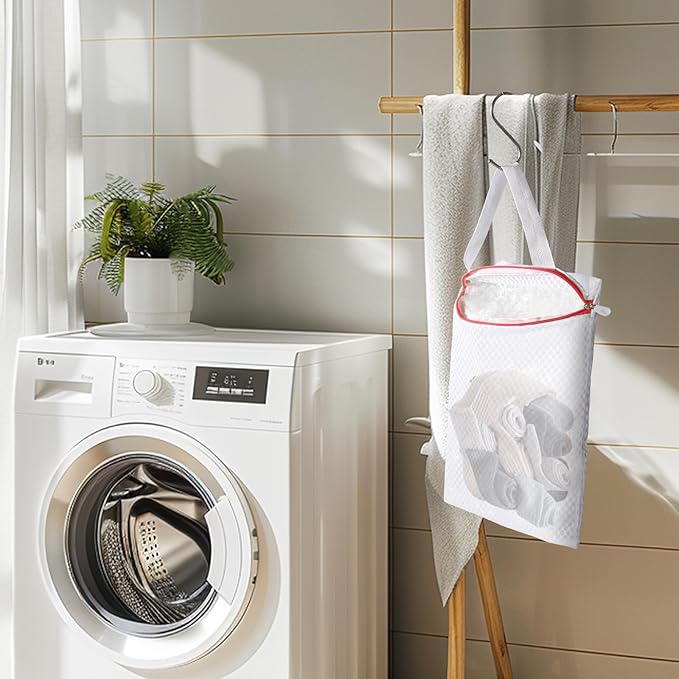 5-Pack Sock Laundry Bags with Metal Hooks, 10x12 Inch Mesh Washing Machine Bags, for Sorting & Storage