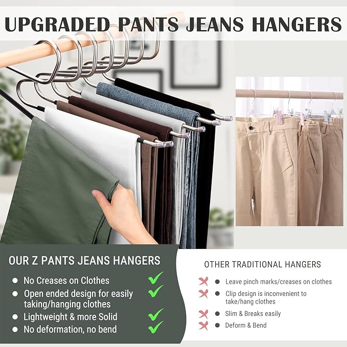 DOIOWN Pants Hangers: 30 Pack Open Ended Space Saving Clothes Hangers for Men Women, Thick Stainless Steel Multi Purpose Non-Slip Hangers for Trousers, Jeans, Towels, Scarf