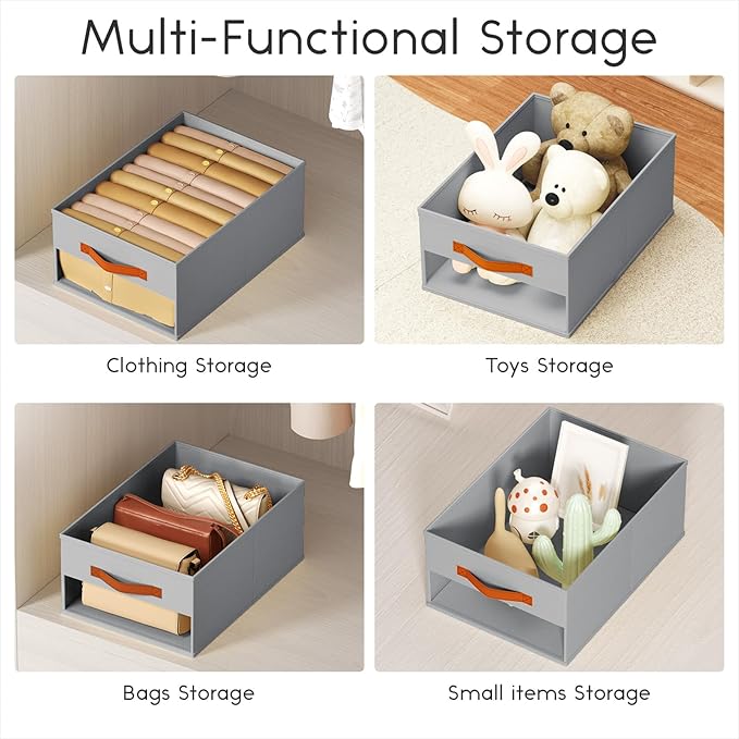 Drawer Organizers and Storage - 12 Pack Foldable Pants Organizer with Clear Window & Handles, Fabric Closet Organizer for Clothes, Jeans, Sweaters, Towels, T-shirt, Scarf (Grey)
