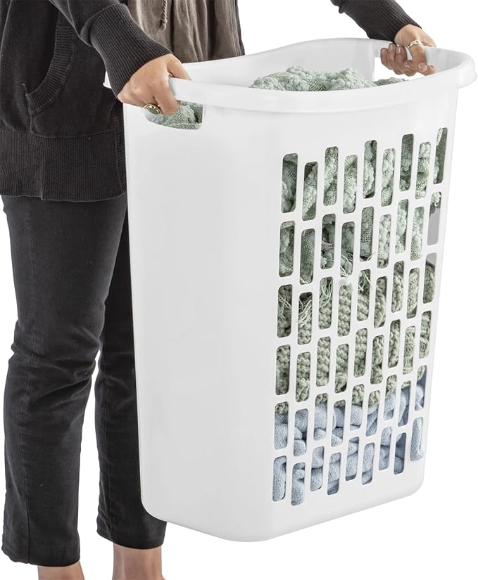 Rectangular Open Plastic Laundry Basket, Suitable for Small Spaces, White