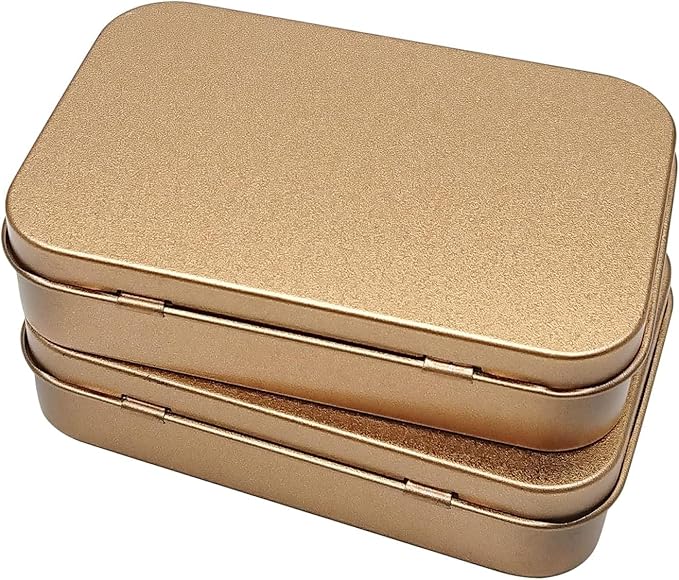 12 Pcs Metal Hinged Tin Box Container Mini Portable Small Storage Container Kit with Lid for Home Storage 3.7 x 2.3 x 0.8 Inch, Gold