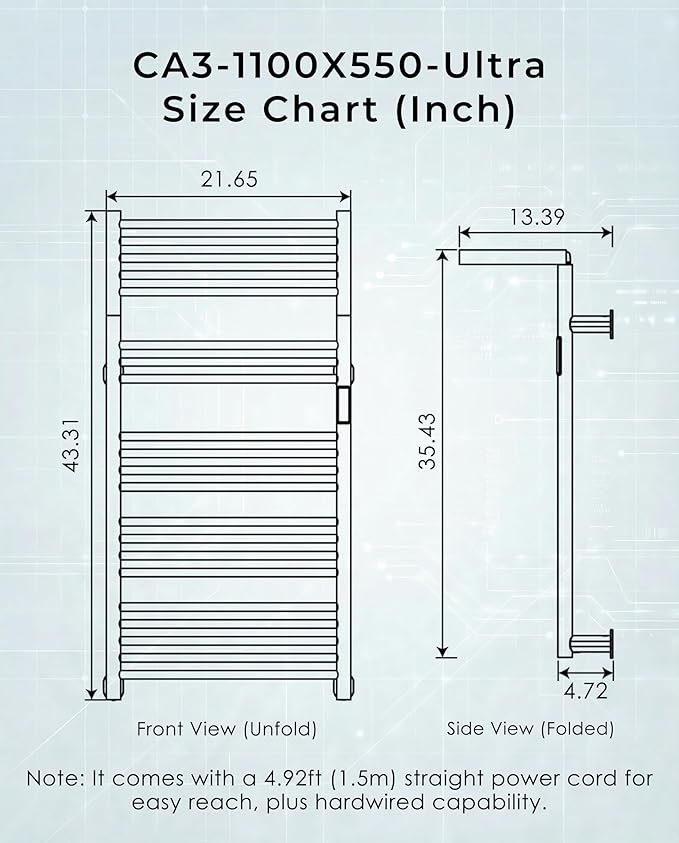 High-Density Foldable Heated Towel Rack, Smart Dual-Zone App/Voice Control Towel Warmer Rack, GFCI Plug-in/Hardwired, Wall-Mount, Drill-Free Install,Brushed, CA3-1100X550-Ultra-S