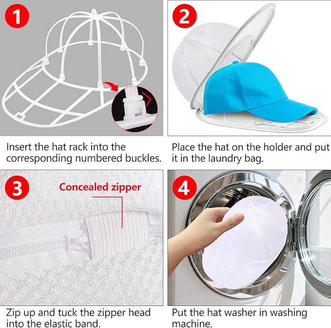 Hat Washer Cage for Baseball Caps, Durable Cap Form Holder for Washing Machine & Dishwasher | Hat Cleaning Kit, White - 1 Pack