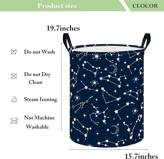 CLOCOR Large Blue Round Laundry Hamper,Kids Toy Storage Basket,Baby Dirty Clothes Nursery Hamper for Boys and Girls,Bedroom,Bathroom,Gift Basket(Starry Sky)