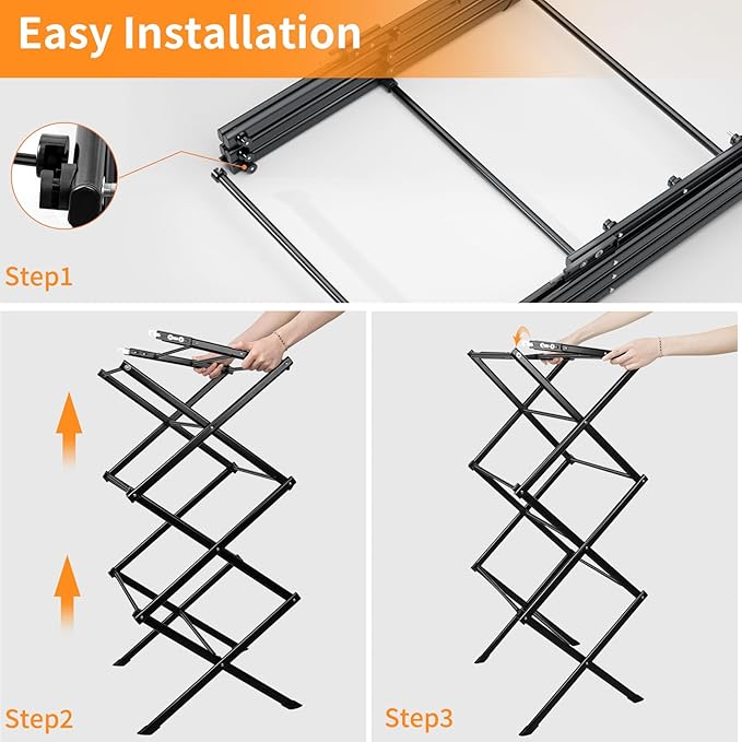 3 Tier Clothes Drying Rack, Foldable Drying Rack Clothing,Indoor & Outdoor Laundry Rack for Drying Clothes,Space-Saving Design, Metal Collapsible Dryer Racks for Laundry,Pure Black