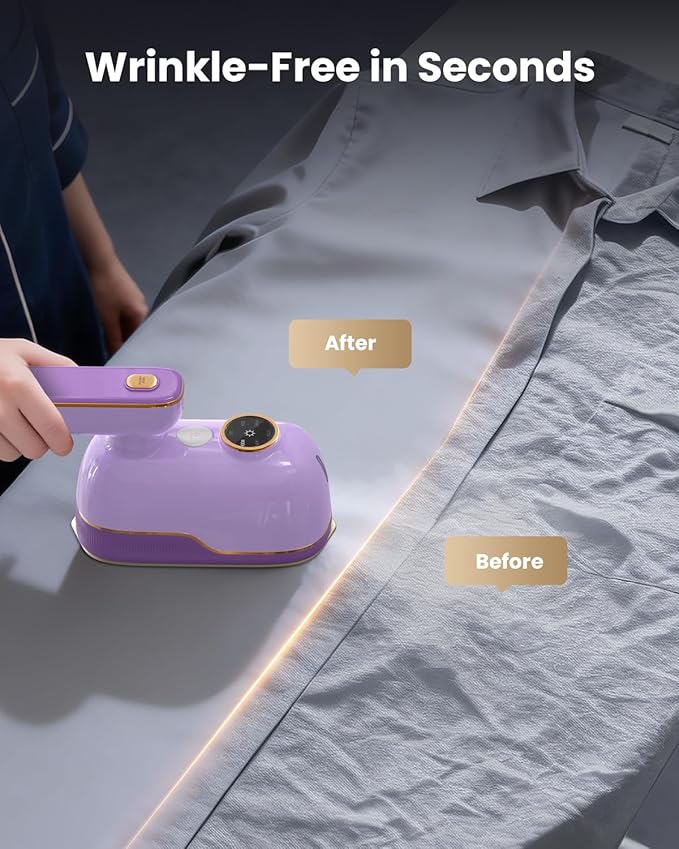 Travel Steamer Iron for Clothes, Portable Handheld Garment Steamer with 6 Smart Modes, Strong Penetrating Steam, 180° Rotatable Handle, 150ml Large Tank for Home & Travel (purple)