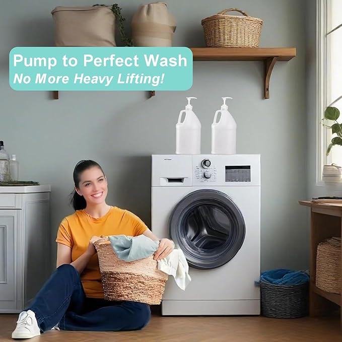 Universal Gallon Pump Dispenser for Gallon Jugs, Shampoo Pump for Conditioner Laundry Detergent Liquid, Fits 1 L / 33.8 oz Bottles, 38/400 Neck Size, 2 Pack