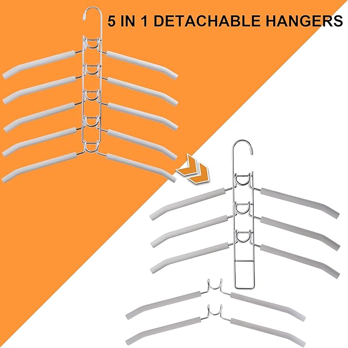 Clothes Hanger Space Saver: 2 Pack 5 in 1 Multiple Hangers for Clothes Non-Slip Foam Padded Heavy Duty Hanger Closet Organizer Storage | Set of 2 Multi Shirt Hanger