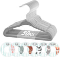 VIS'V Baby Hangers, 11 Inch Velvet Kids Hangers with 6 Pcs Clothes Size Dividers, Infant Toddler Nursery Closet Organization, Non Slip, Gray, 50 Pcs