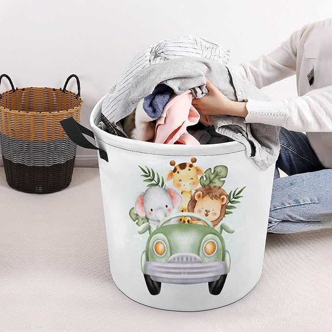 Cartoon Baby Laundry Basket Boys Room Decor Elephant Giraffe Hampers Boys Hamper Clothes Toy Storage Bin Jungle Decor