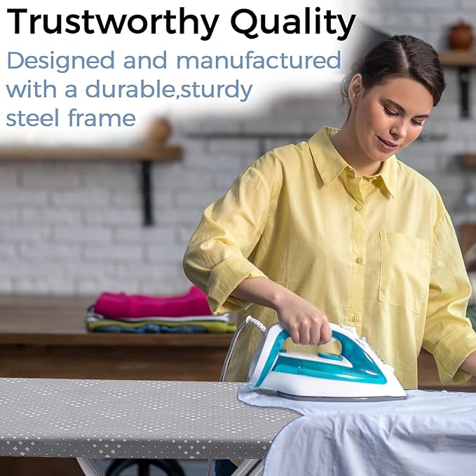 SheeChung Ironing Board 13"x43",Compact Ironing Board with Iron Rest,Folding Iron Board for Small Space,Heat Scorch Resistant Cover,Sturdy Metal Frame,7 Adjustable Height,Standing Ironing Table,Grey