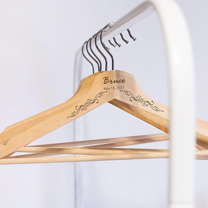 Personalized Bridal Hangers for Wedding Dress Wedding Hangers Custom Coat Hanger Wooden Clothes Hangers Gifts with Any Name & Date for Bride Groom Groomsman Father of The Bride Groom(Design3)