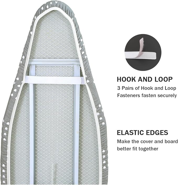 Ironing Board Cover and Pad Standard Size 15 x 54,3 Pairs of Hook and Loop Fastener Straps,Elastic Edges,2 Layers Ironing Board Cover with Thick Padding (Pattern F)