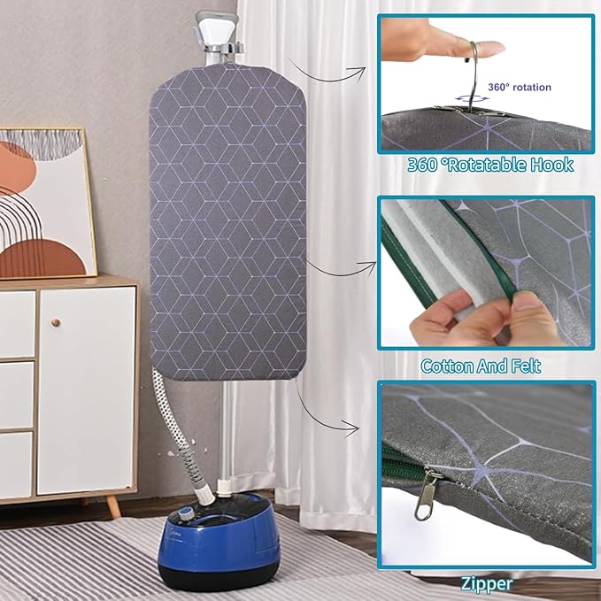 Steamer Board for Clothes - 35"x17.5" Hanging Steamer Board with Ironing Glove, Over Door Foldable Steam Stand, 360° Rotatable Hook, Garment Steamer Rack for Steaming & Ironing