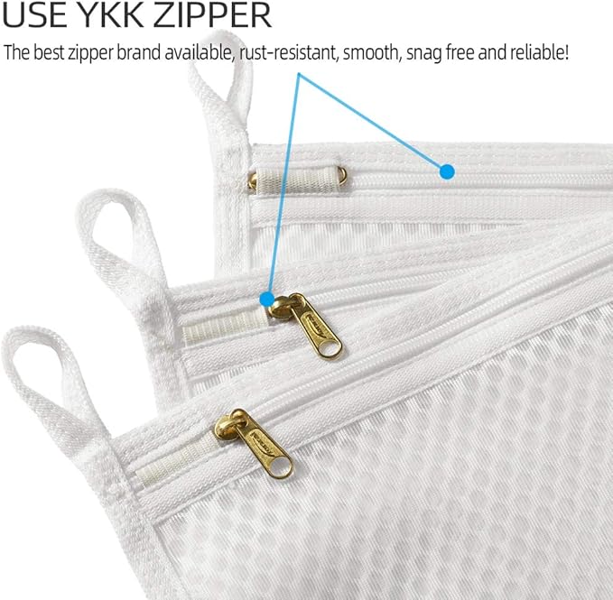 TENRAI 3 Pack (3 S) Delicates Laundry Bags, Socks Fine Mesh Wash Bag for Underwear, Lingerie, Bra, Boxer, Use YKK Zipper, Have Hanger Loops Small Openings (S Grade, QS)